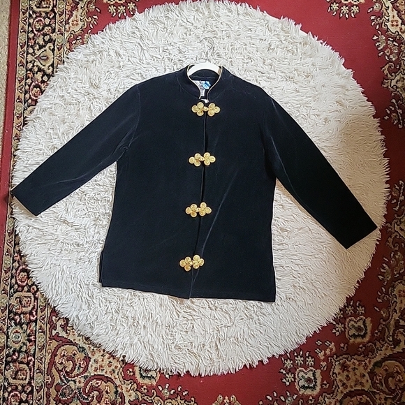 Vintage Nicole Summers Velvet Jacket Cardigan Black & Gold - L Large ✨️💫 - Picture 1 of 7